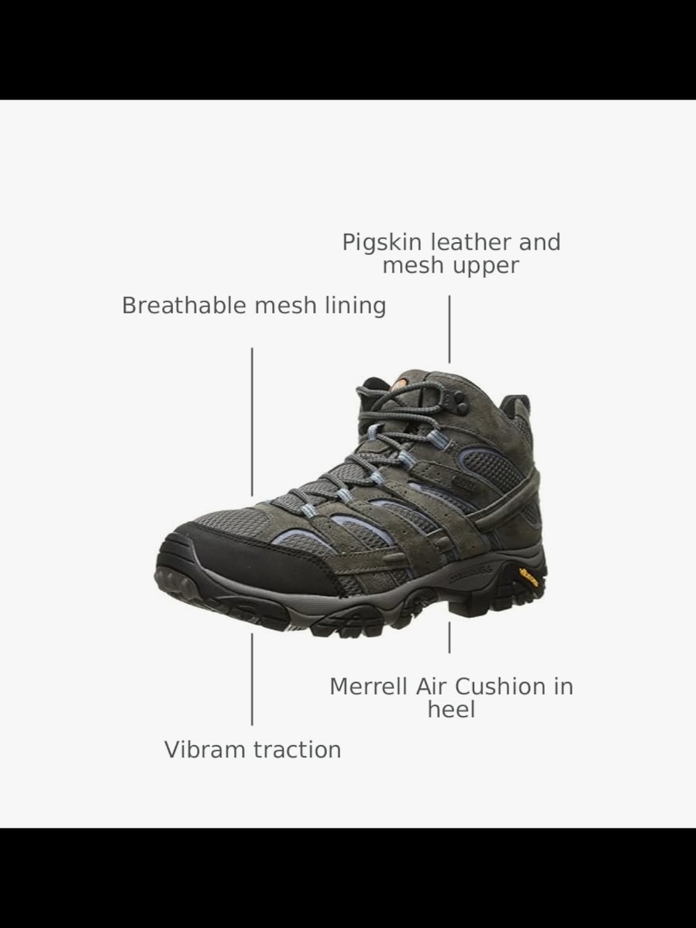 Merrell Women's Moab 2 Mid Waterproof Hiking Boot - Gray/Blue, Size 10.5 Wide - Picture 10 of 11